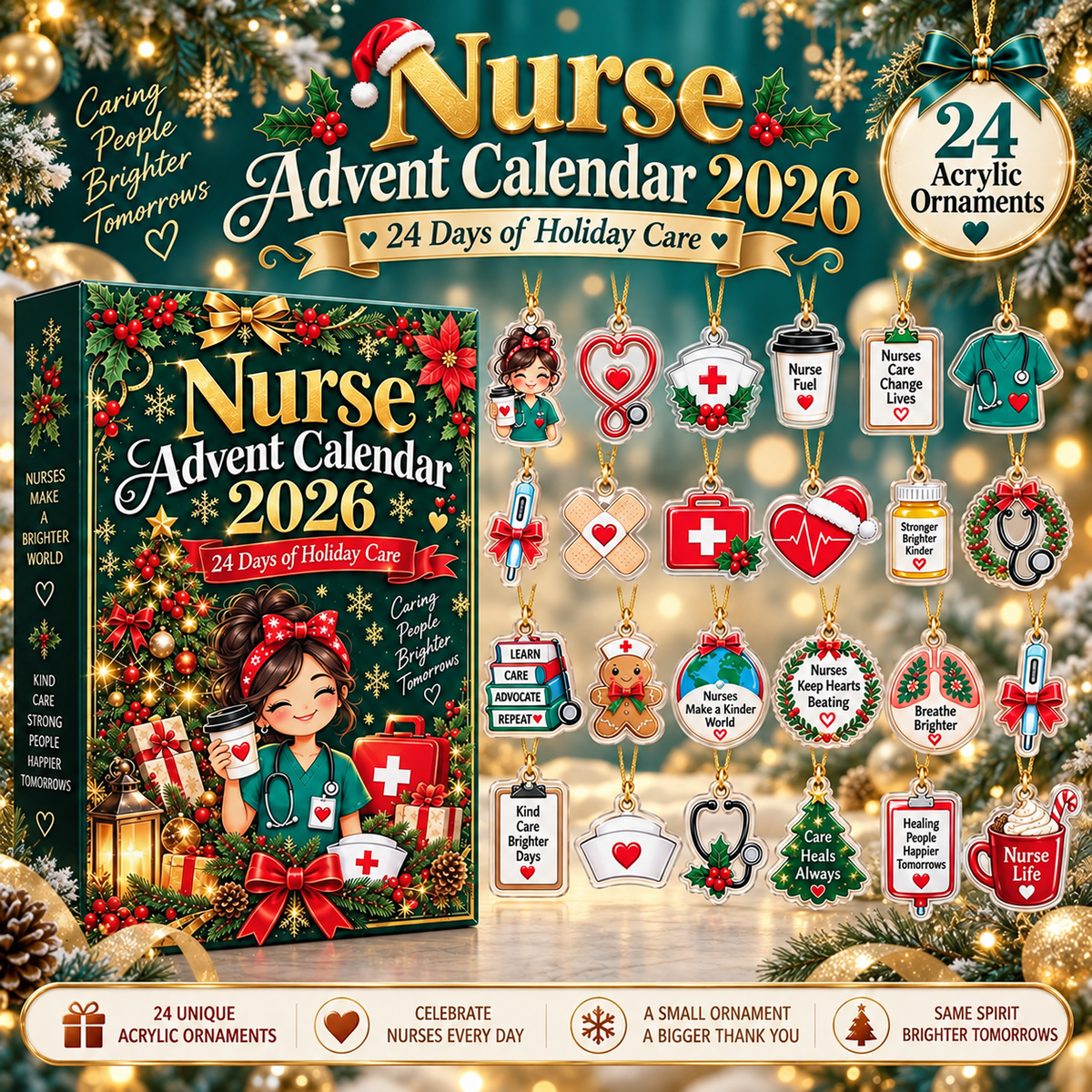 Nurse Advent Calendar 2026, 24 Days Christmas Countdown, Nurse Christmas Gift, RN Nursing Gift, Medical Acrylic Ornament Set