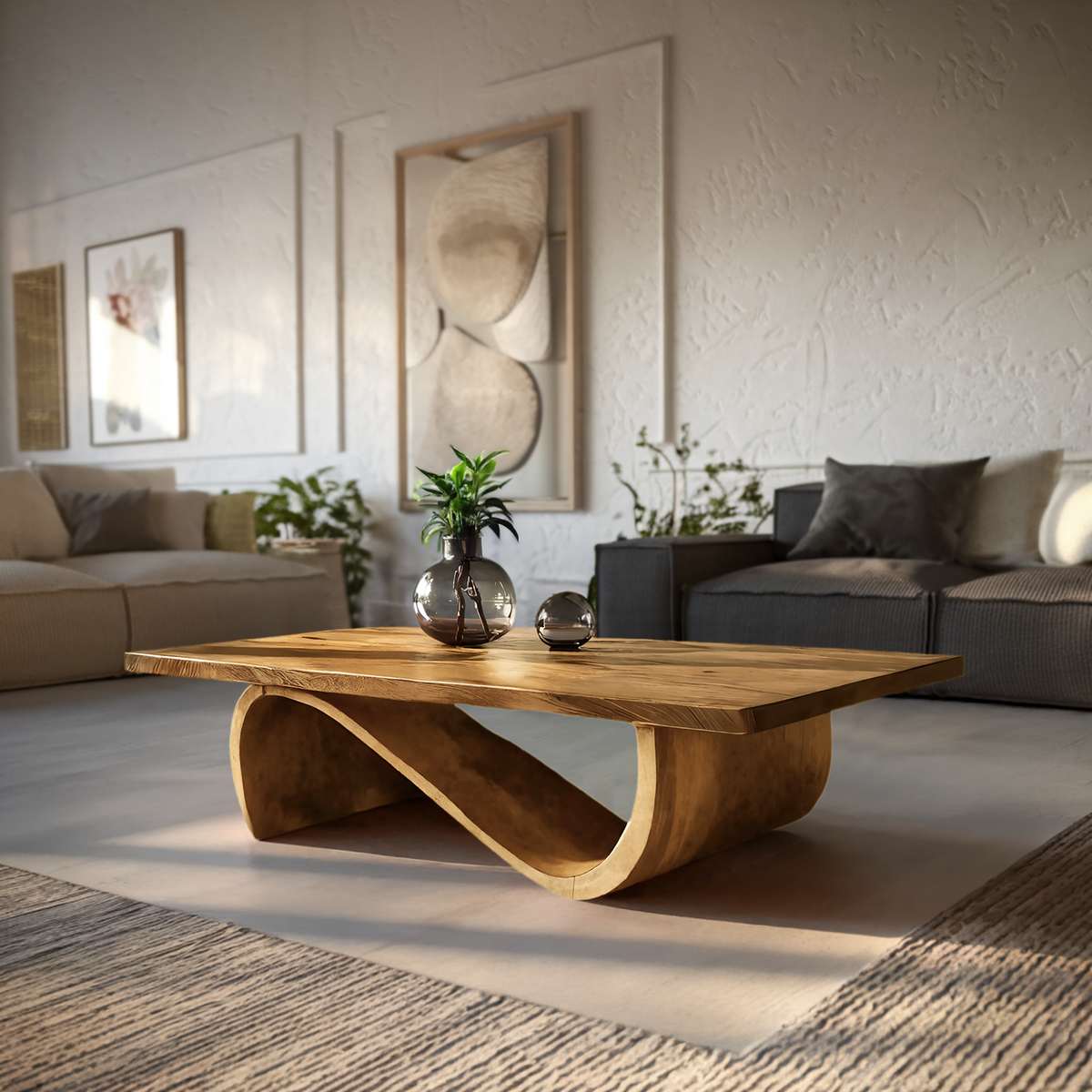 Elegant Coffee Table With Smooth Sculptural Lines For Living