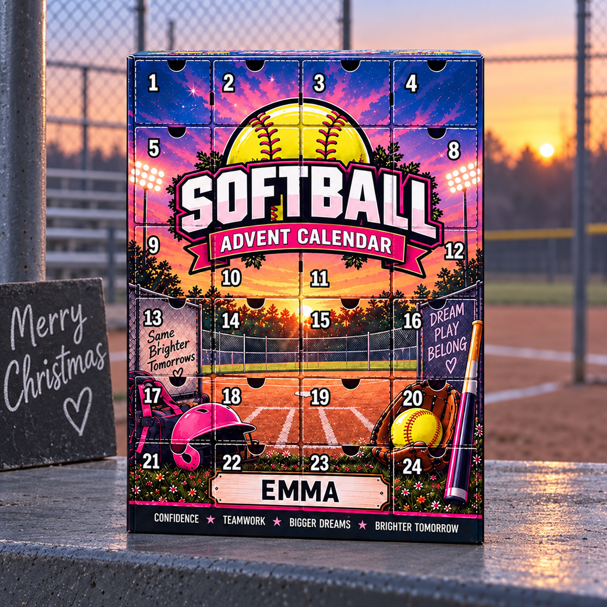 2026 Softball Advent Calendar with Custom Name, 24-Day Countdown