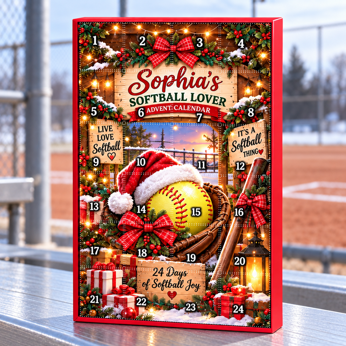 Personalized Softball Advent Calendar 2026 with 24 Ornaments