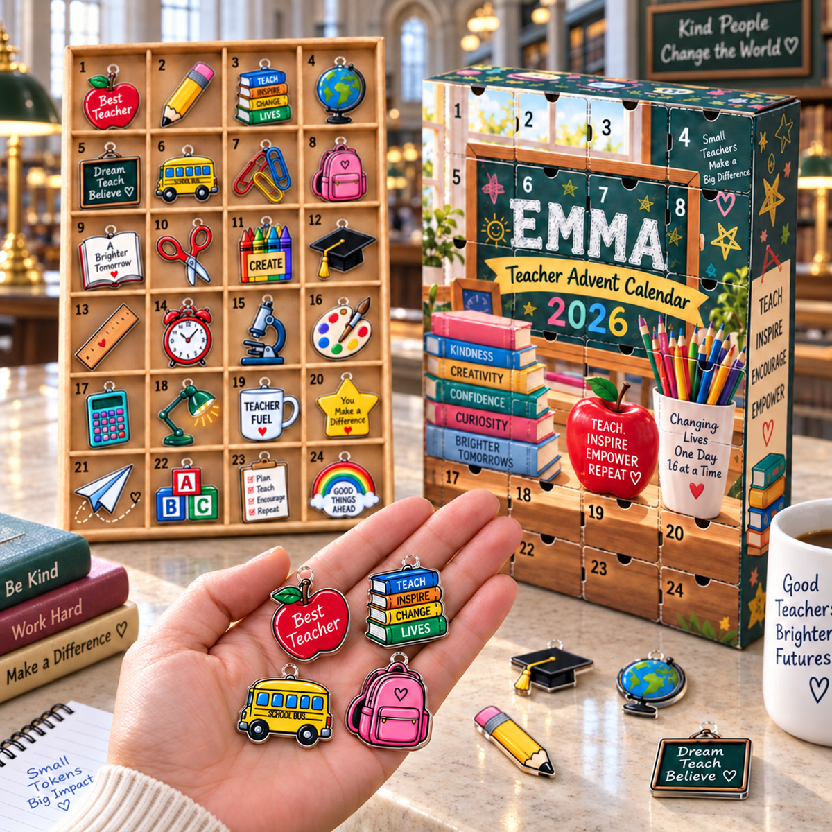 Personalized Teacher Advent Calendar 2026 with 24 Tokens