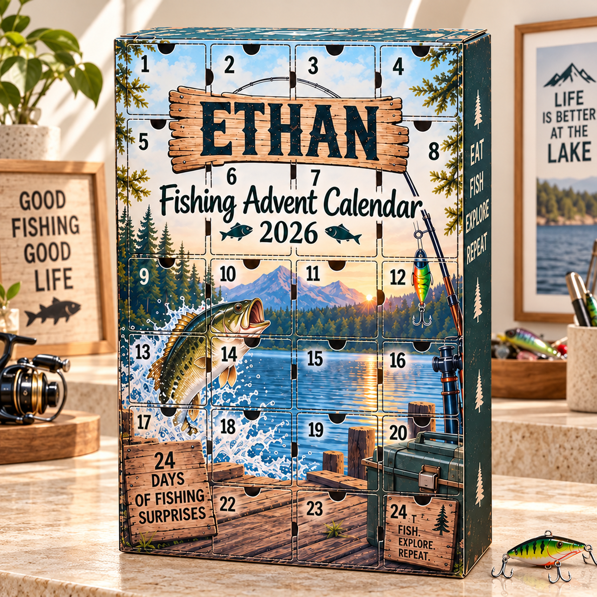 2026 Fishing Advent Calendar with Custom Name, 24-Day Countdown
