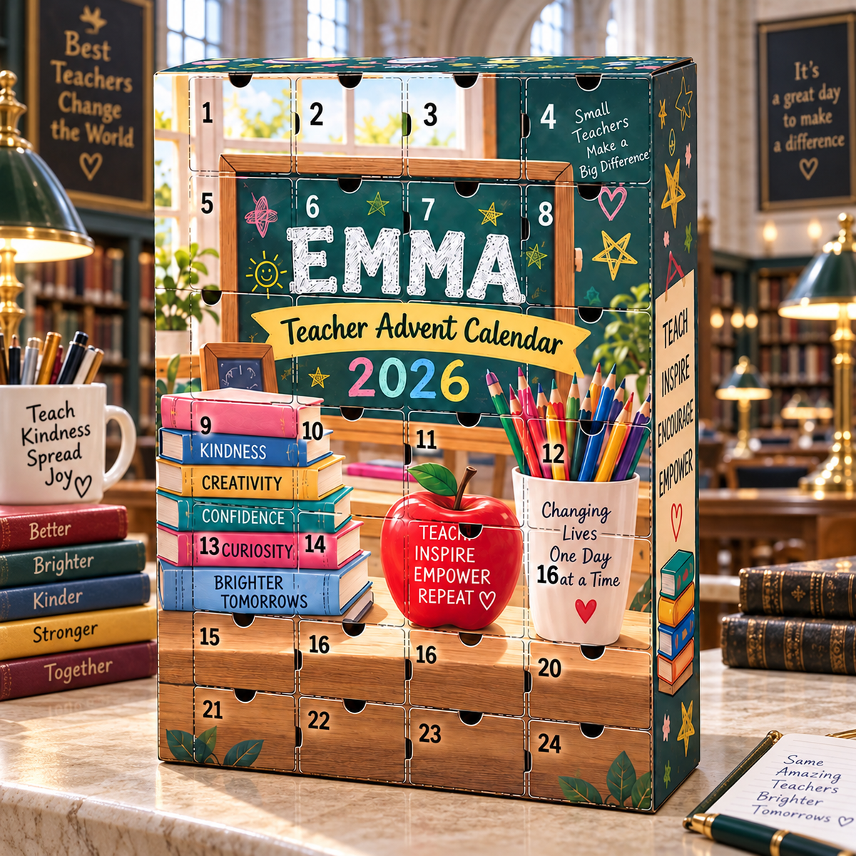 Personalized Teacher Advent Calendar 2026 with 24 Tokens