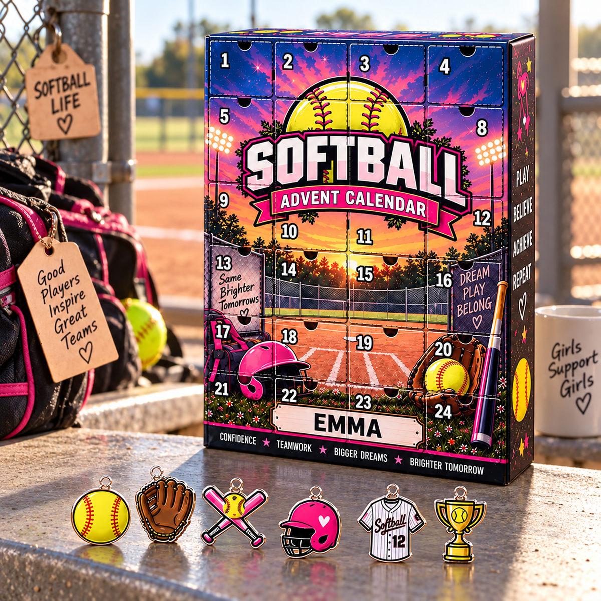 2026 Softball Advent Calendar with Custom Name, 24-Day Countdown