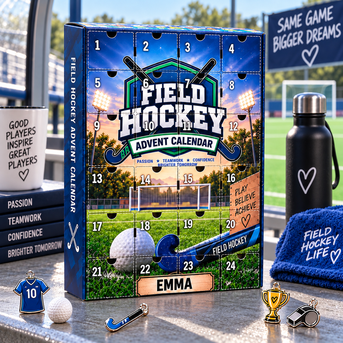Custom Name Field Hockey Advent Calendar 2026, 24-Day Christmas Gift