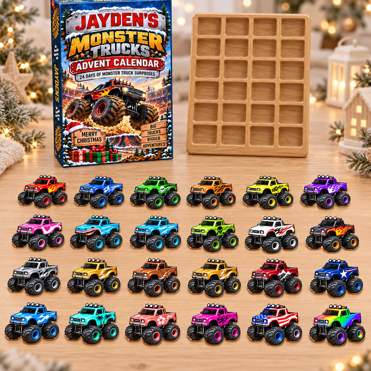 Personalized Monster Truck Advent Calendar 2026, Custom Name Racing Truck 24 Days Countdown Box, Christmas Gift for BoysToddlerKids