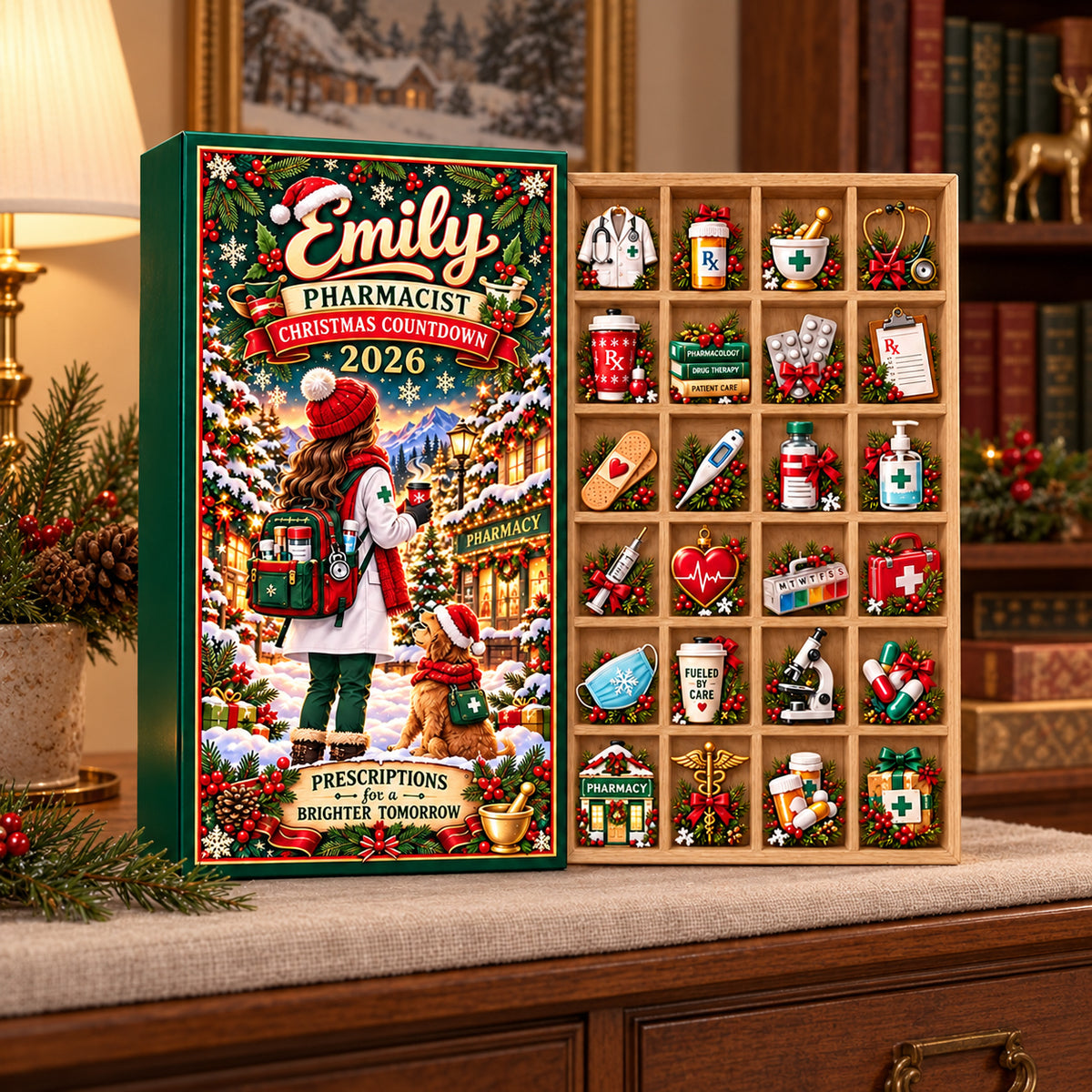 Personalized Pharmacist Advent Calendar 2026, 24 Day Pharmacy Christmas Countdown, Medical Mini Ornaments, Custom Name Holiday Gift