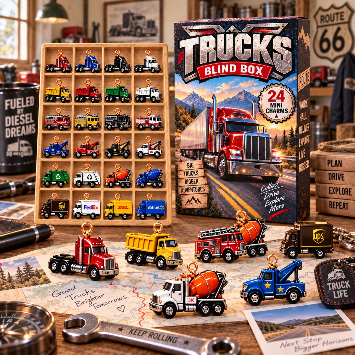 Personalized Truck Advent Calendar, 24 Mini Truck Charm Blind Box, 12. Trucker Christmas Countdown, Truck Driver Holiday Gift