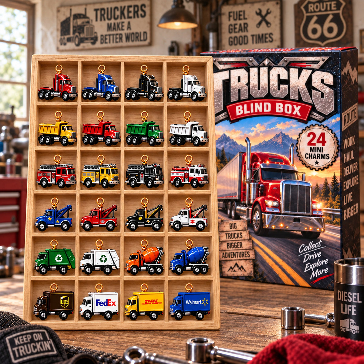 Personalized Truck Advent Calendar, 24 Mini Truck Charm Blind Box, 12. Trucker Christmas Countdown, Truck Driver Holiday Gift