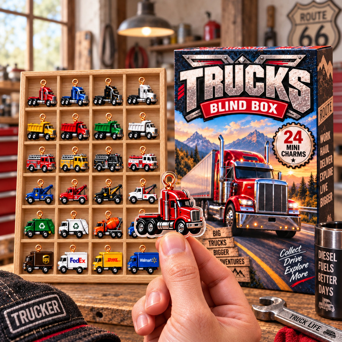 Personalized Truck Advent Calendar, 24 Mini Truck Charm Blind Box, 12. Trucker Christmas Countdown, Truck Driver Holiday Gift