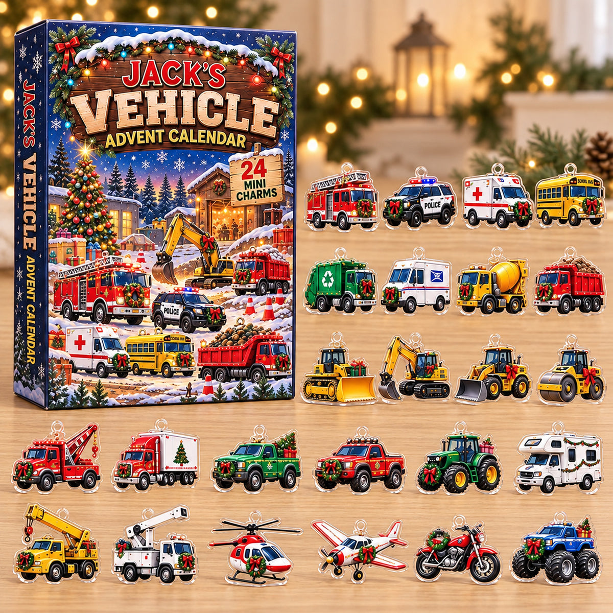 Personalized Vehicle Christmas Advent Calendar, Cute Vehicle Blind Box Advent, Construction Truck Ornament, Gift For Son, Car Lover Gift