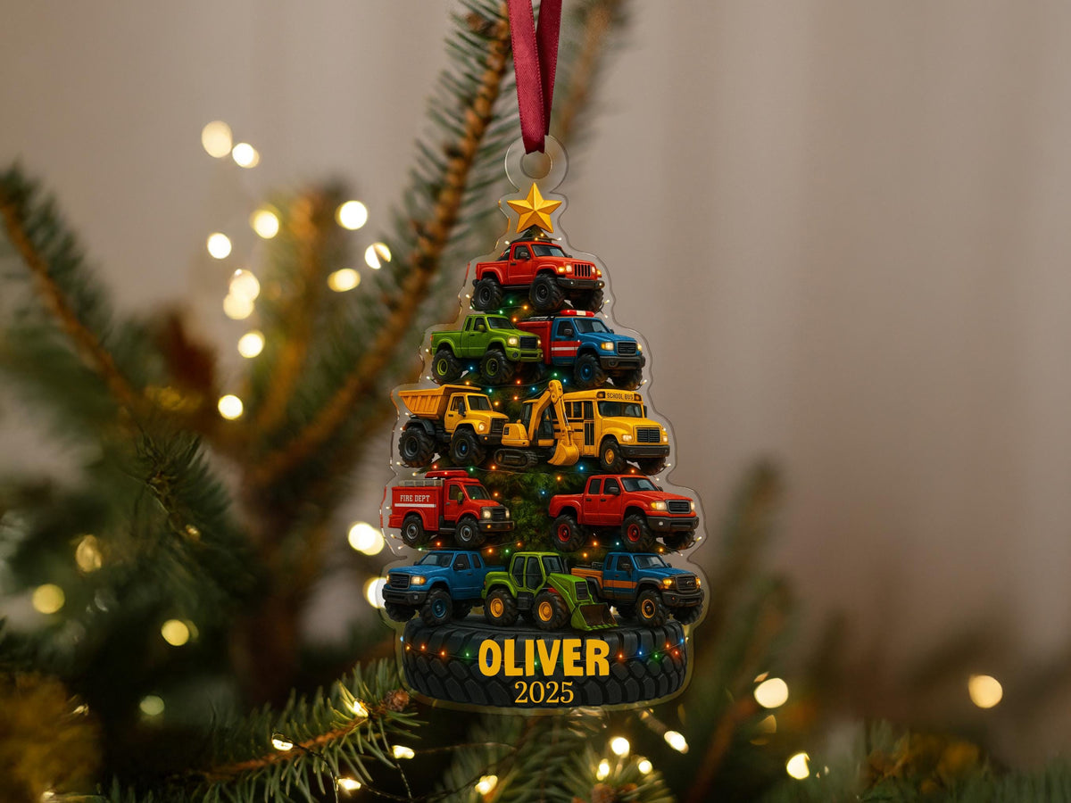 Personalized Kid Christmas Ornament, Name Kids Ornament, Truck Kids Christmas Tree Ornament, Holiday Tree Keepsake, Gift for Child