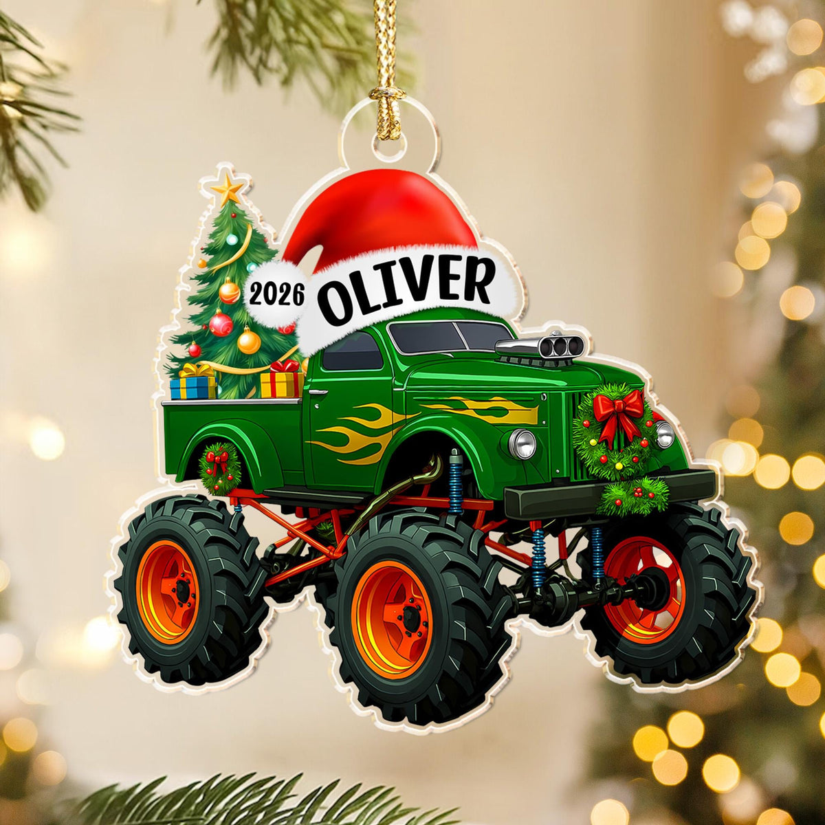 Personalized Monster Truck Christmas Ornament with Name Kids Boy Xmas Gifts, 2026 Ornament, Christmas Gift for Nephew Son Grandson