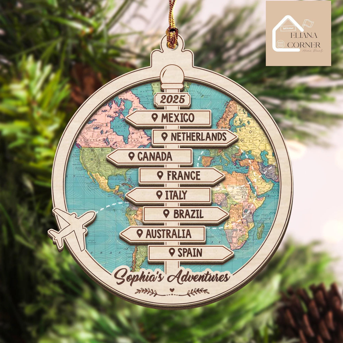Personalized Travel Adventure Ornament, Custom Traveling Destination Ornament, Couple Traveling Destination, Travel Gift, Christmas Gift