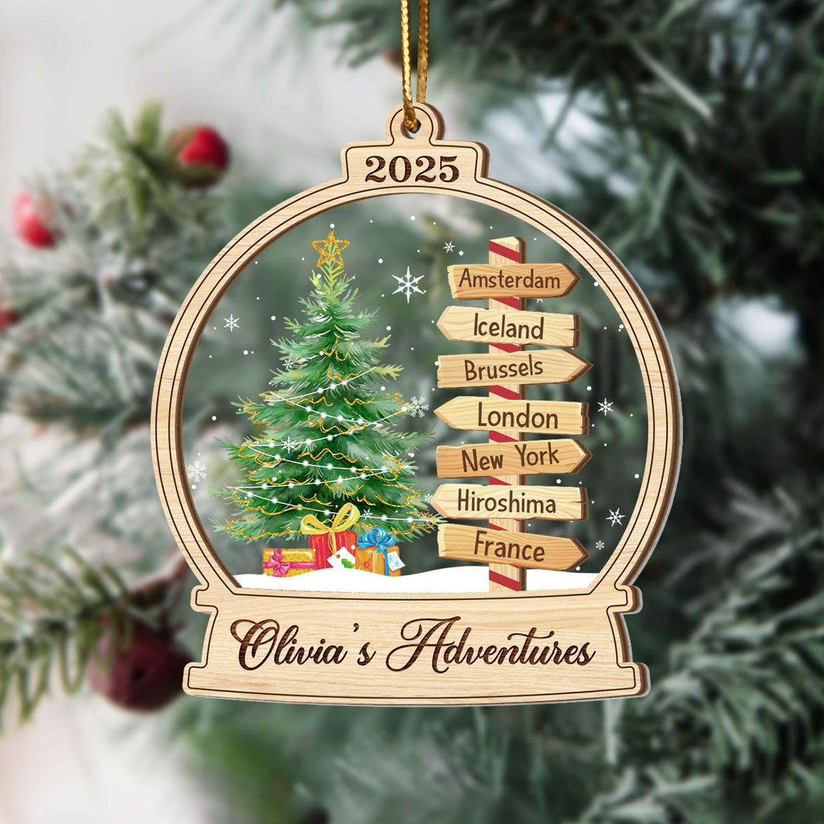 Personalized Travel Adventure Ornament, Custom Traveling Destination Ornament, Travel Gift, Christmas Gift, Gift for Travelers, Couple Gift