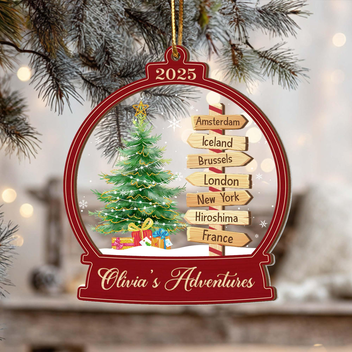 Personalized Travel Adventure Ornament, Custom Traveling Destination Ornament, Travel Gift, Christmas Gift, Gift for Travelers, Couple Gift