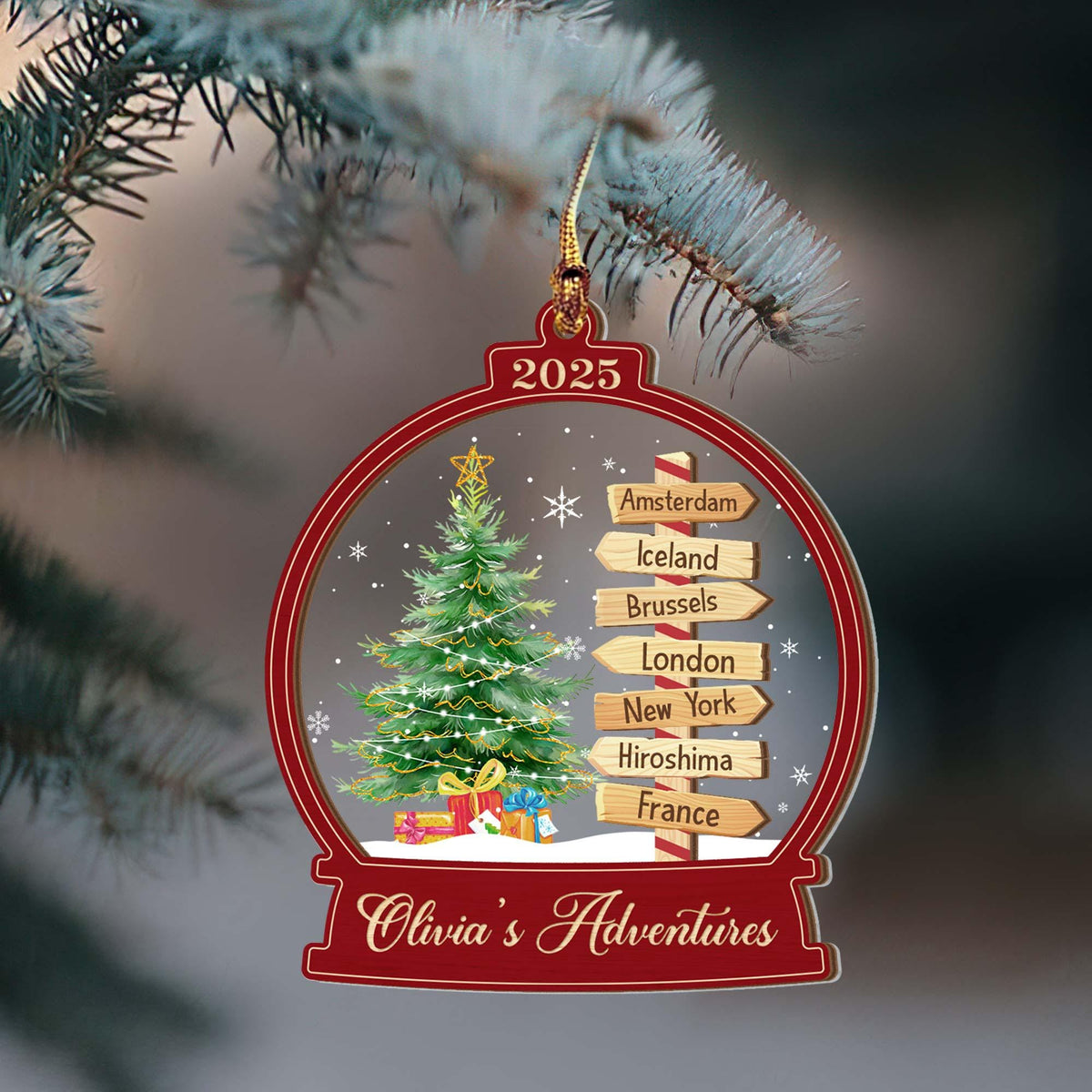 Personalized Travel Adventure Ornament, Custom Traveling Destination Ornament, Travel Gift, Christmas Gift, Gift for Travelers, Couple Gift