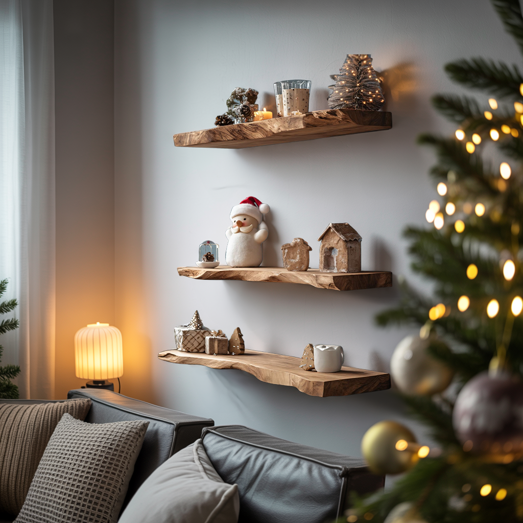 Handcrafted Live Edge Floating Shelf For Entryway Xmas Design