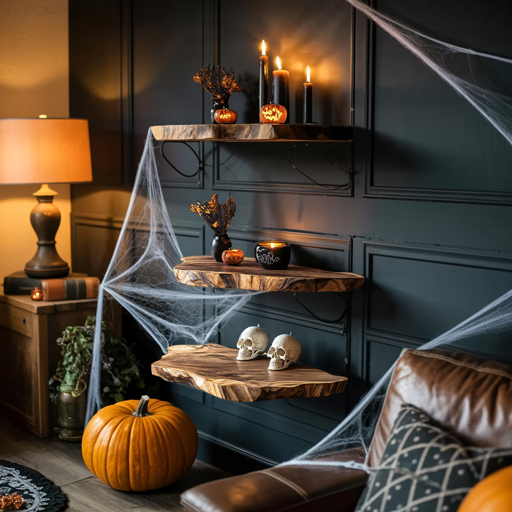 Handcrafted Solid Floating Shelf For Bedroom Unique Halloween Accent