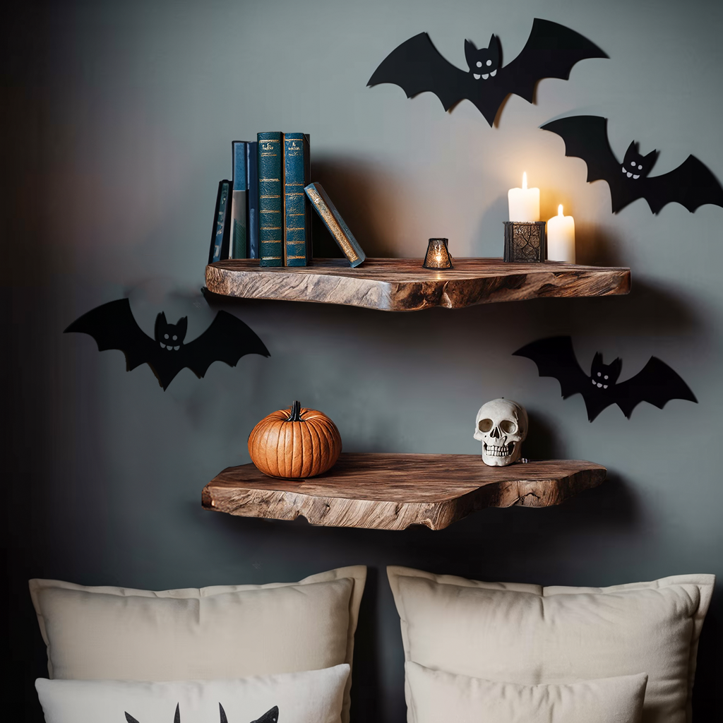 Farmhouse Solid Wood Shelf For Furniture Decor With Halloween Storage