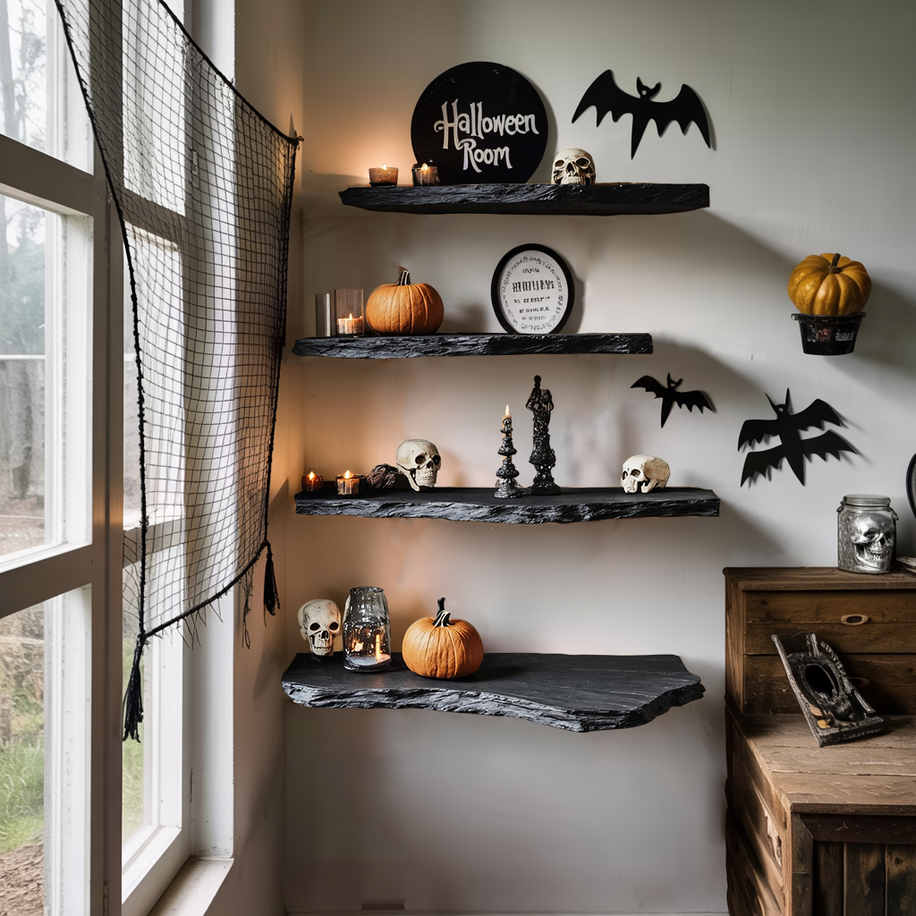 Mid Century Solid Wood Shelf For Furniture Decor And Halloween Wall Display
