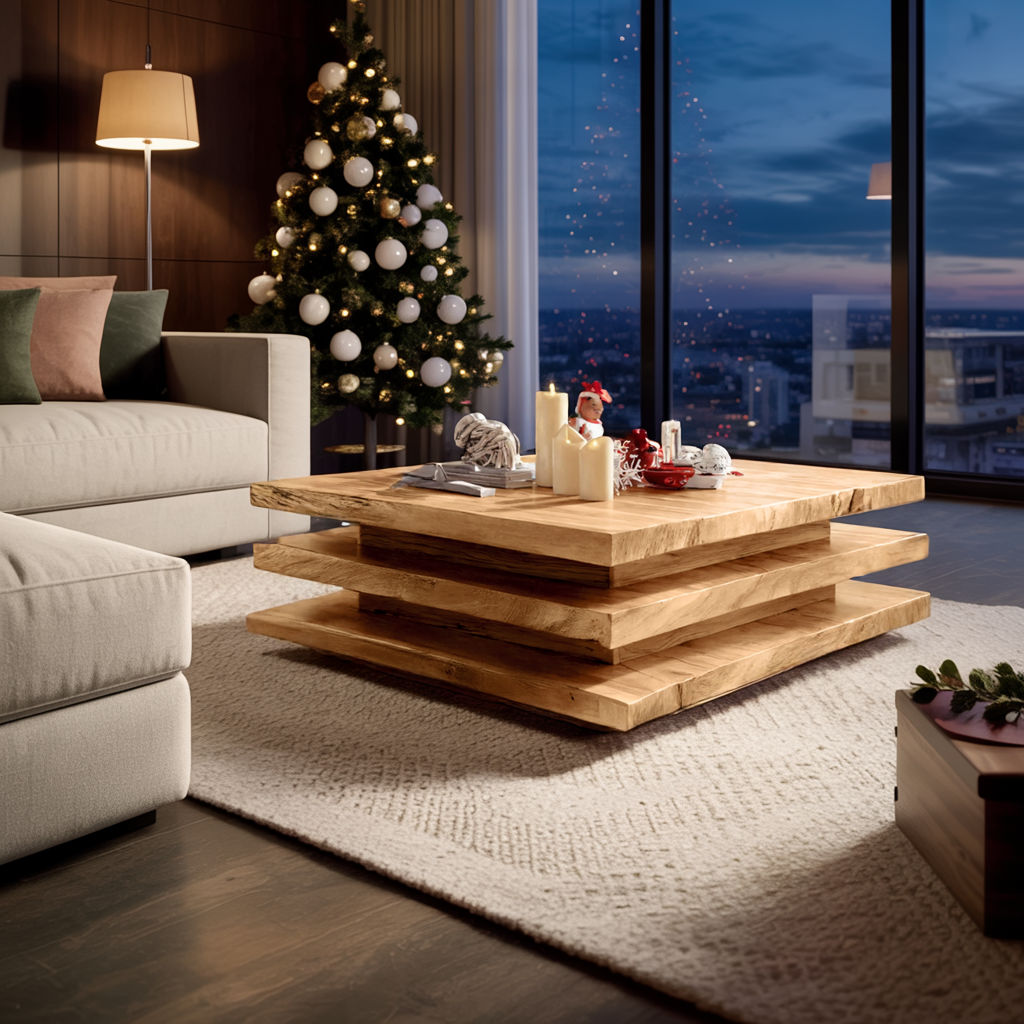 Rustic Wooden Live Edge Coffee Table For Christmas Living Room