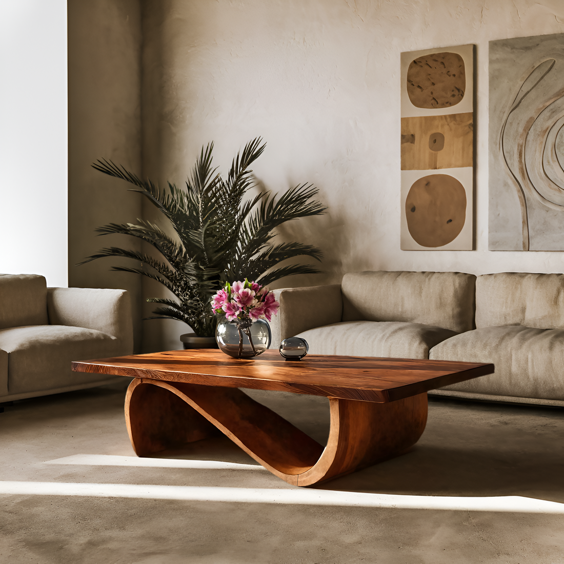 Elegant Coffee Table With Smooth Sculptural Lines For Living