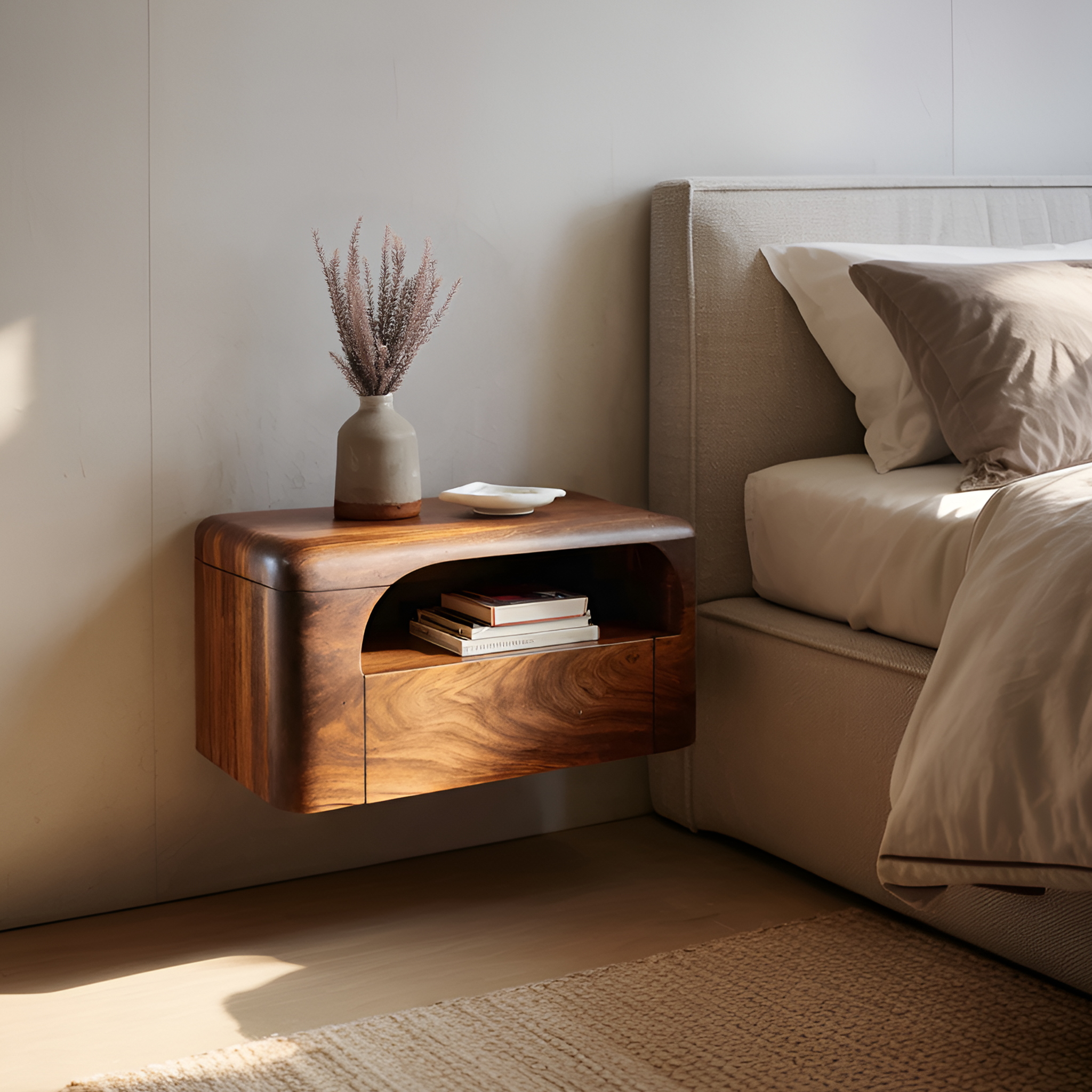 Organic Wall Mounted Bedside Table With Drawer For Bedroom RTTHHNNS007
