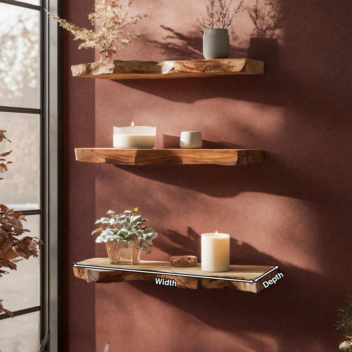 Mid Century Wooden Floating Shelf For Holiday Living Room Setup