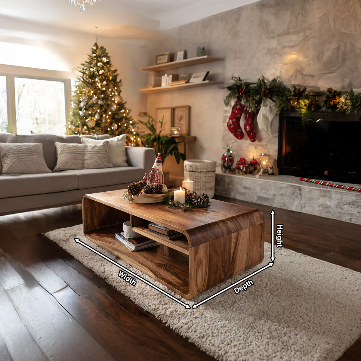 Rustic Wooden Coffee Table Live Edge For Holiday Entryway Accent