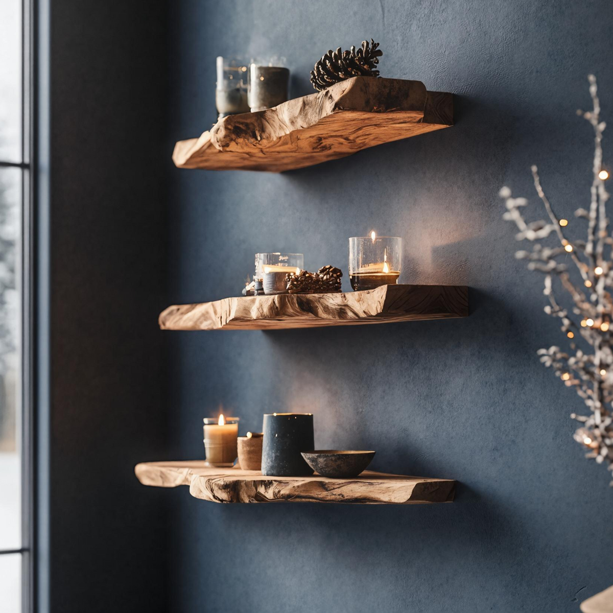 Mid Century Solid Wood Floating Shelf For Bedroom Xmas Decor