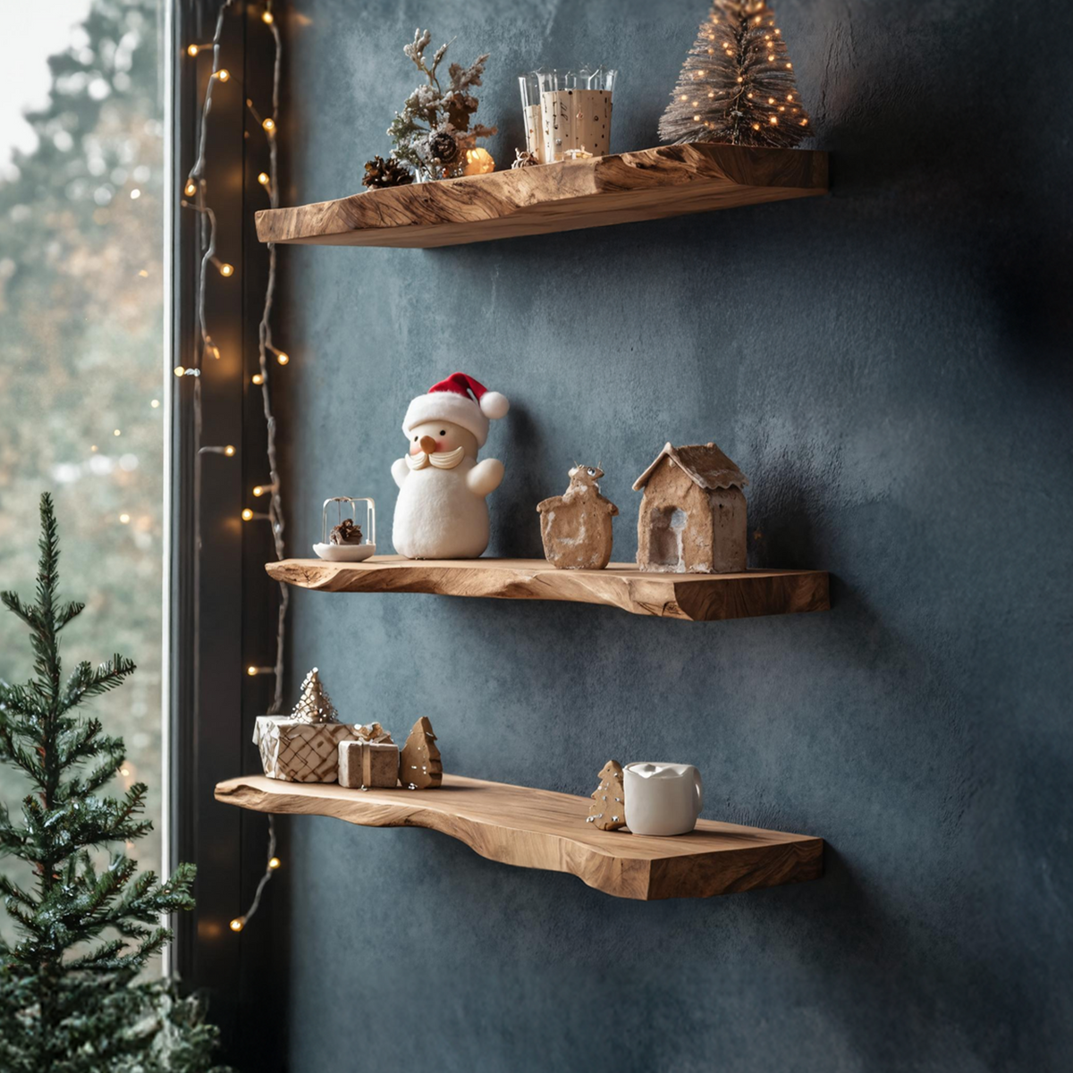 Handcrafted Live Edge Floating Shelf For Entryway Xmas Design