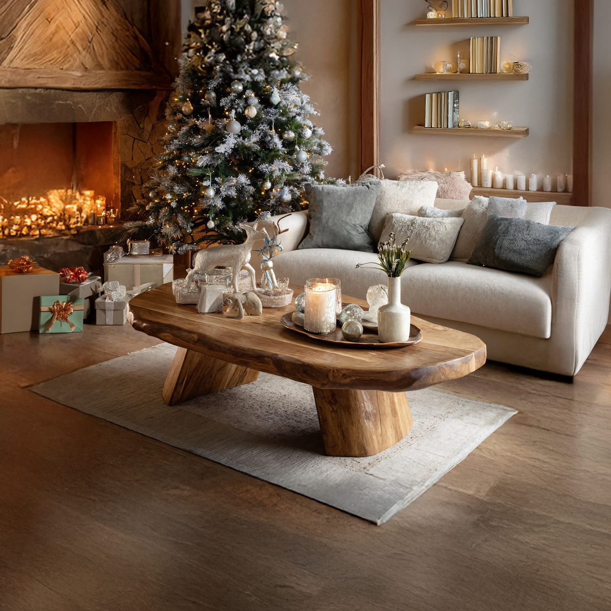 Modern Farmhouse Solid Wood Coffee Table For Holiday Entryway