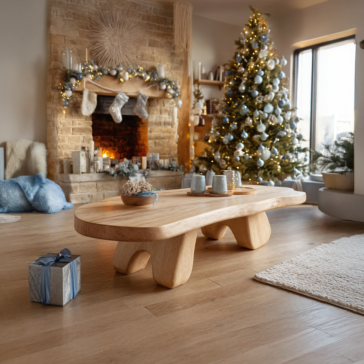 Rustic Wooden Live Edge Coffee Table For Holiday Furniture Decoration