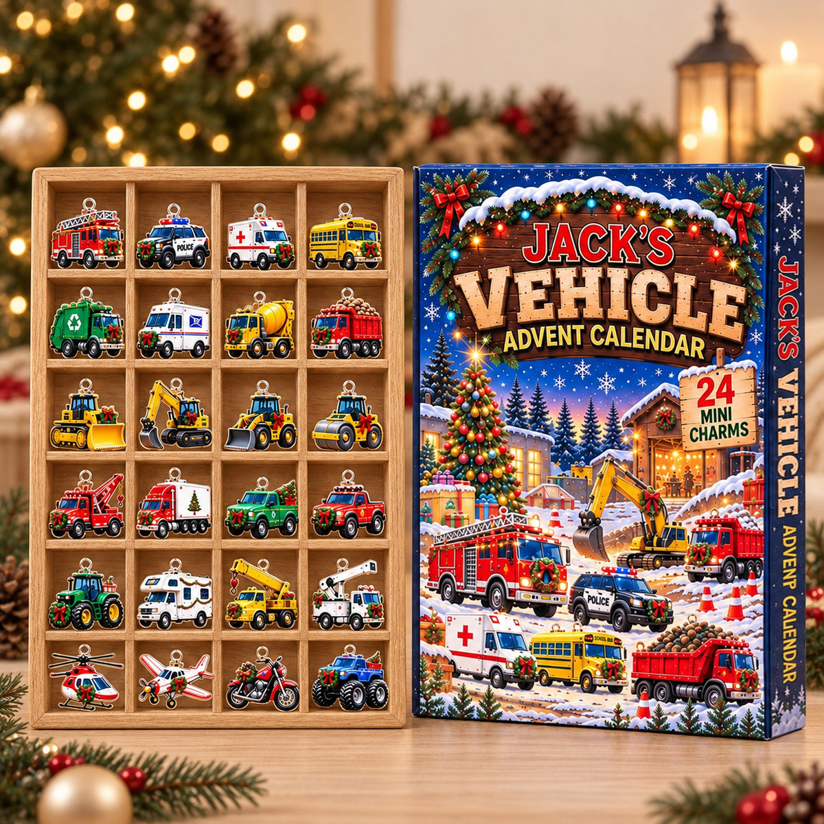 Personalized Vehicle Christmas Advent Calendar, Cute Vehicle Blind Box Advent, Construction Truck Ornament, Gift For Son, Car Lover Gift