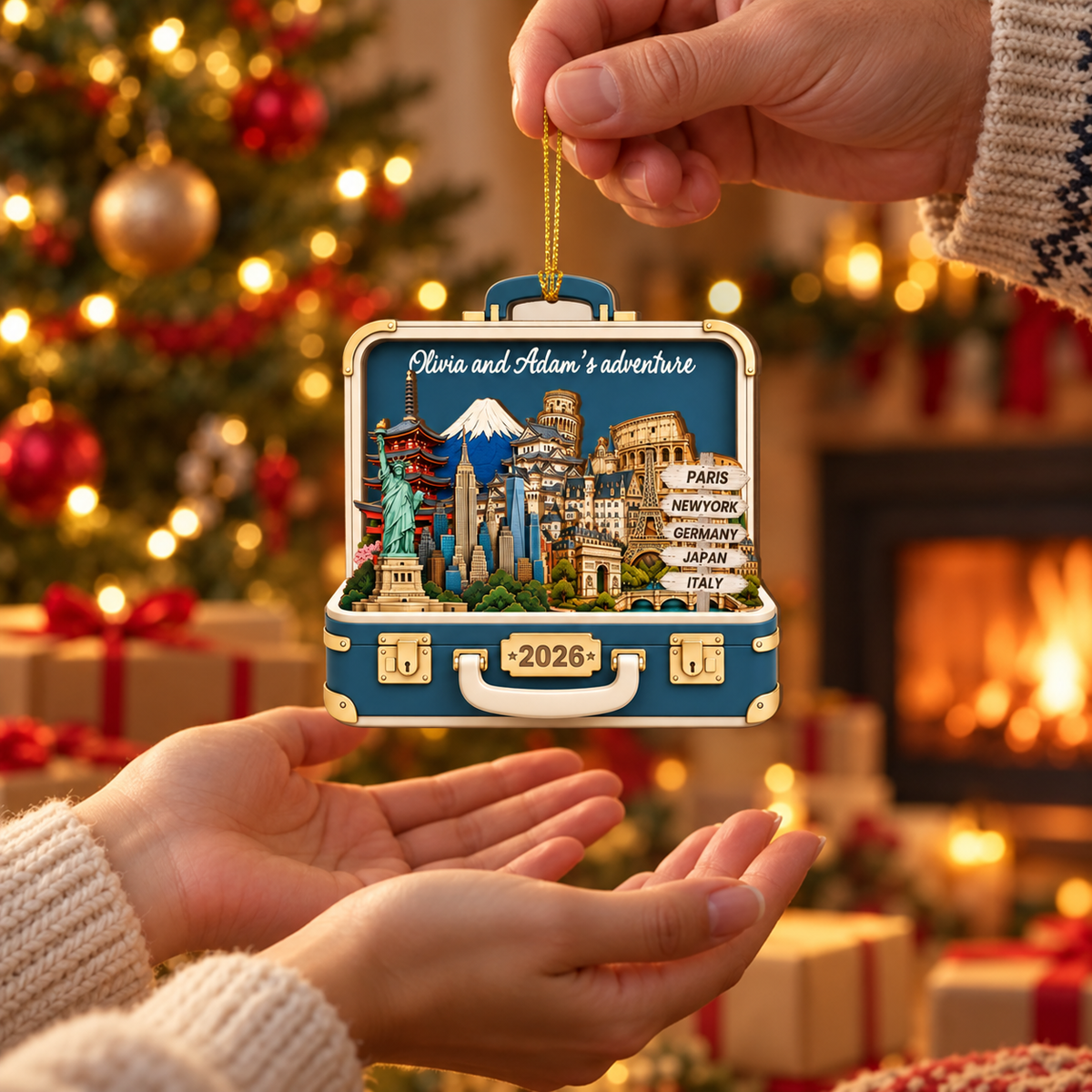 Custom Travel Adventure 2 Layer Wood Ornament, Traveling Destination Christmas Ornament, Travel Gift, Suitcase Ornament,Travel Souvenir Gift