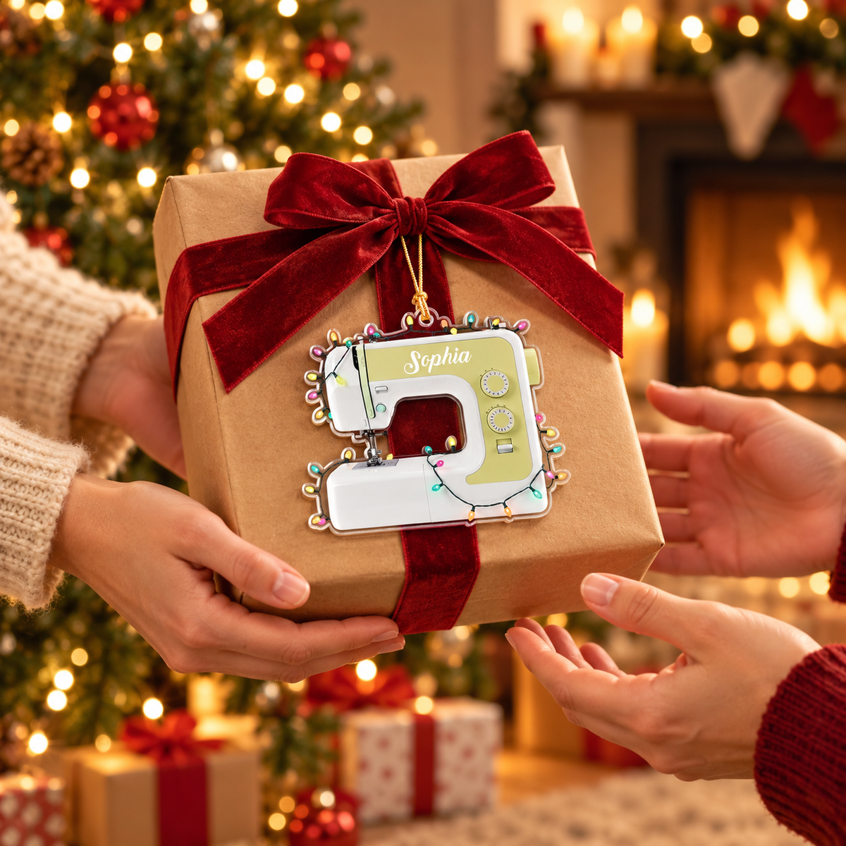 Personalized Sewing Machine Ornament with Name, Custom Seamstress Christmas Ornament, Acrylic Cutout Ornament for Sewer, Quilter Gift