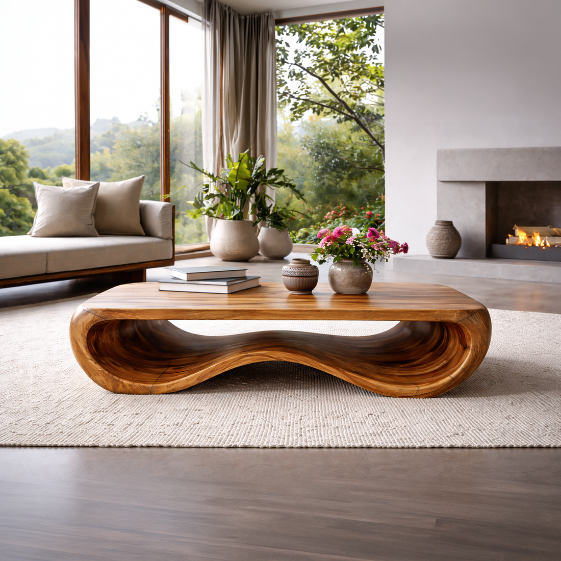 Handcrafted Wooden Coffee Table For Luxury Living Room