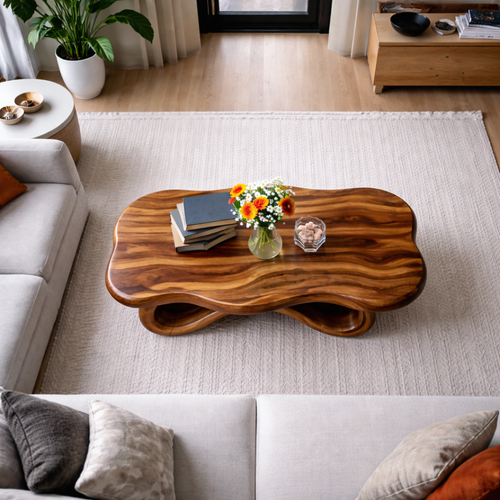 Organic Sculptural Wooden Coffee Table For Living Room