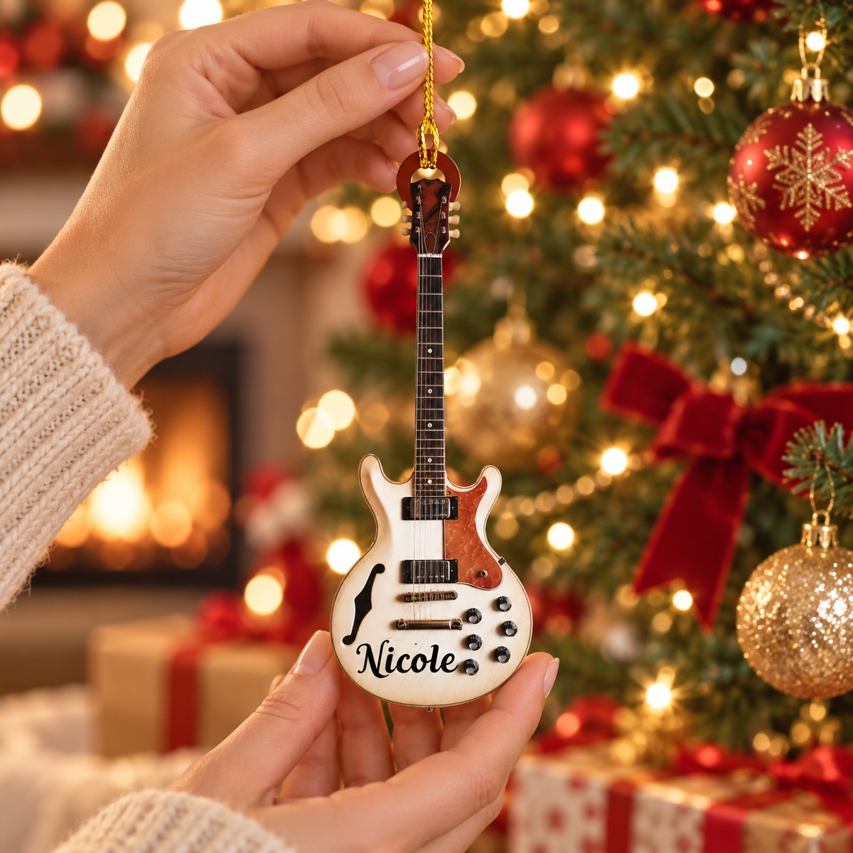 Personalized Classic Electric Guitar Ornament with Custom Name and Guitar Style – Christmas Gift for Music Lover