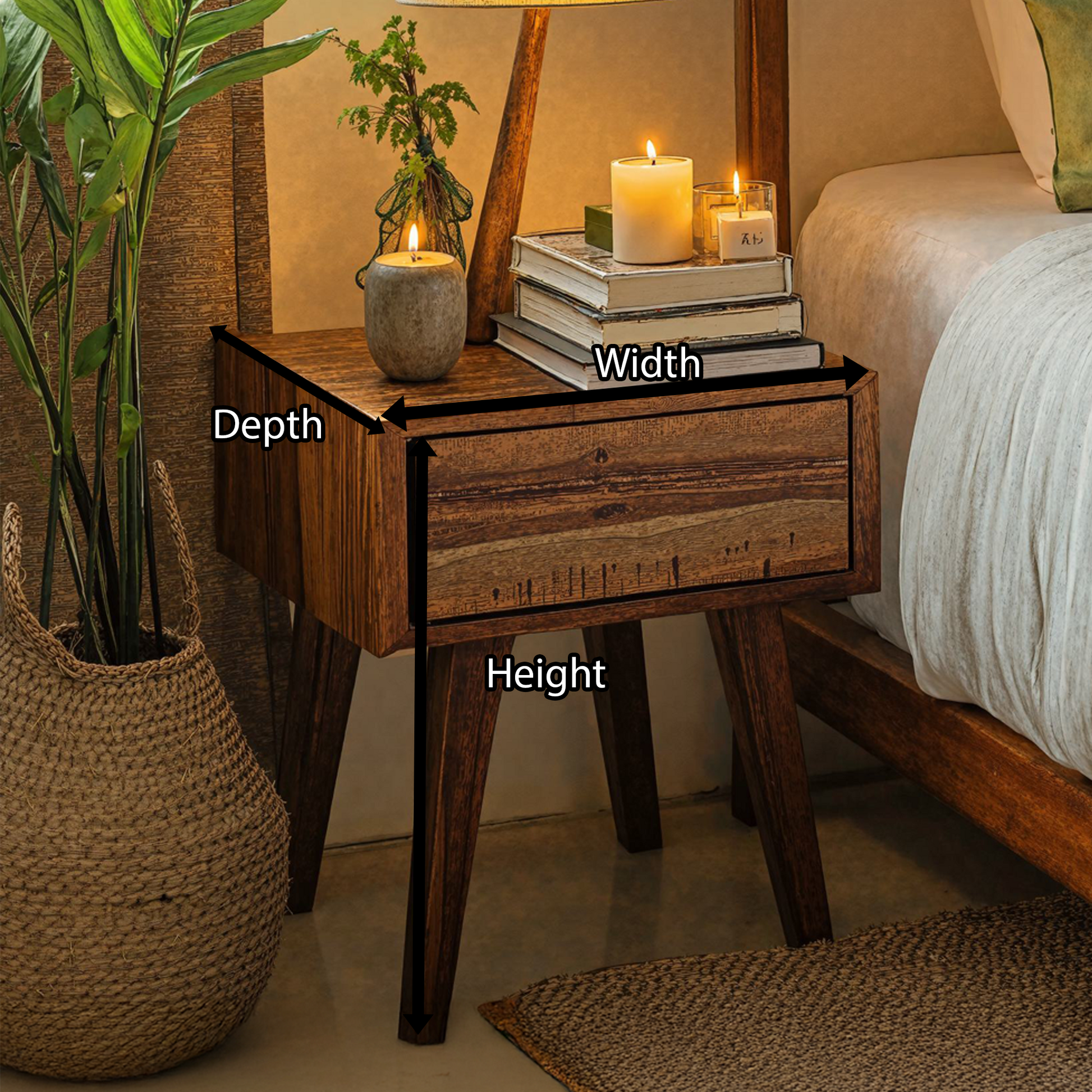 Handcrafted Rustic Wood Nightstand With 4 Sturdy Legs SILDTNS018