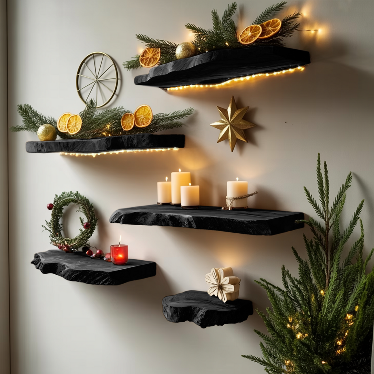 Handcrafted Wooden Floating Shelf For Holiday Entryway Wall Decor