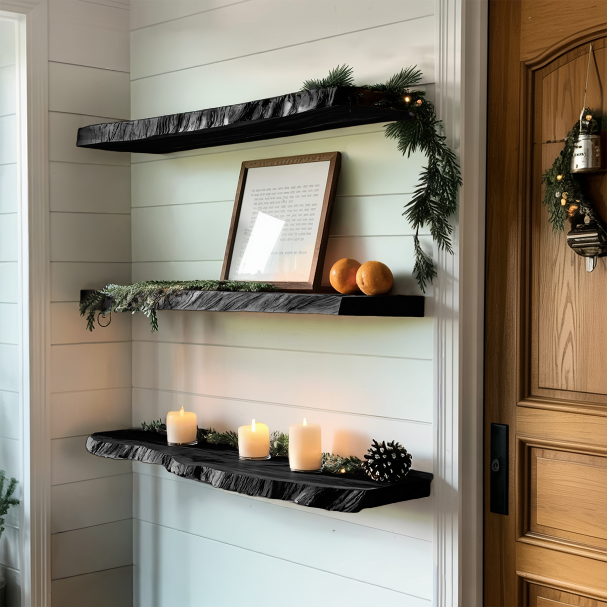Handcrafted Live Edge Floating Shelf For Festive Xmas Entryway Design