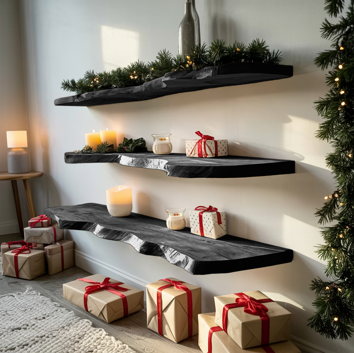 Farmhouse Solid Wood Floating Shelf For Christmas Bedroom Wall Decor