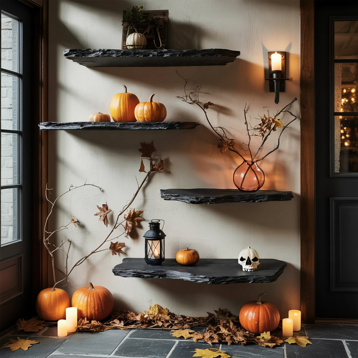 Handcrafted Wooden Floating Shelf For Bedroom Artistic Halloween Wall Decor