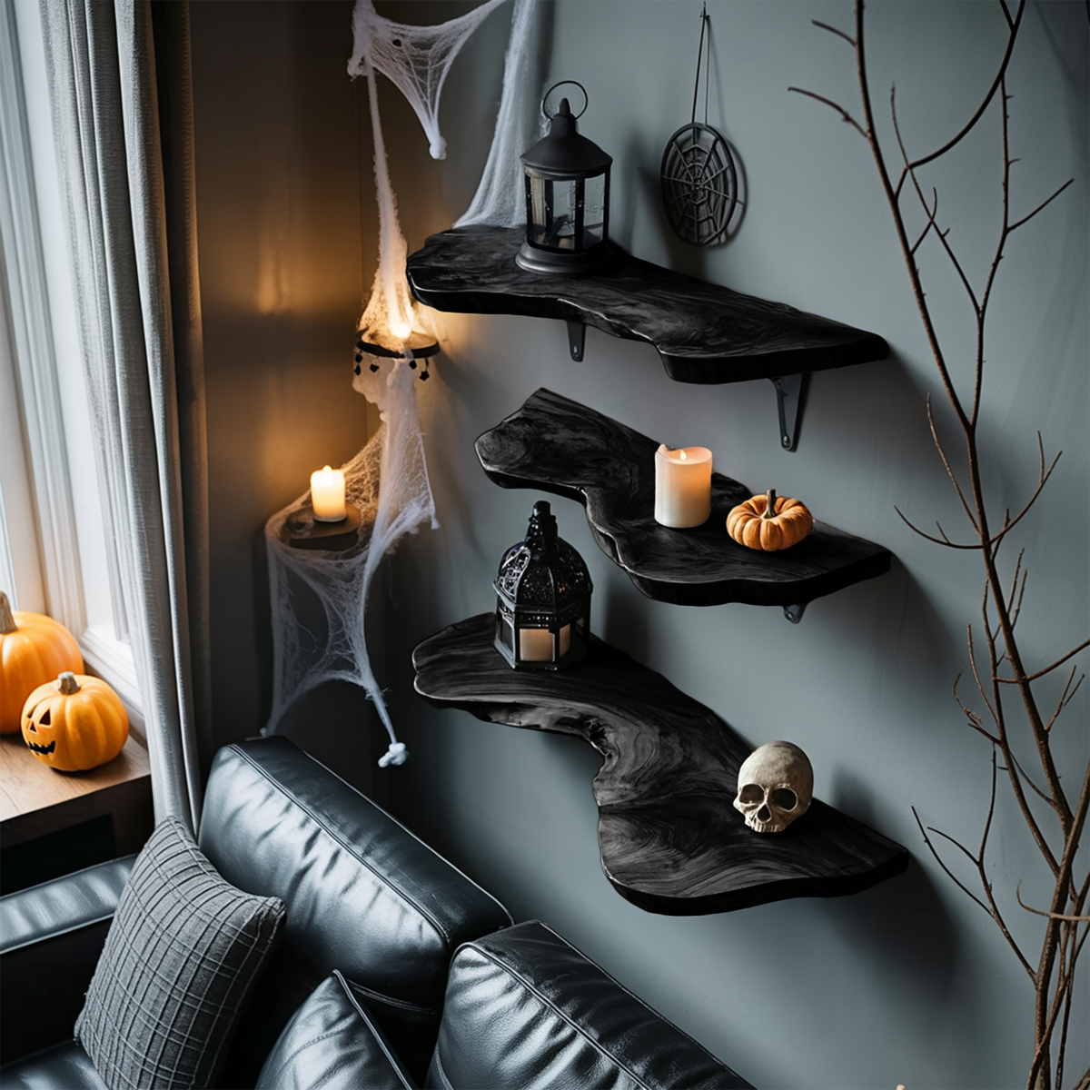 Handcrafted Live Edge Floating Shelf For Furniture Decor Halloween Inspiration
