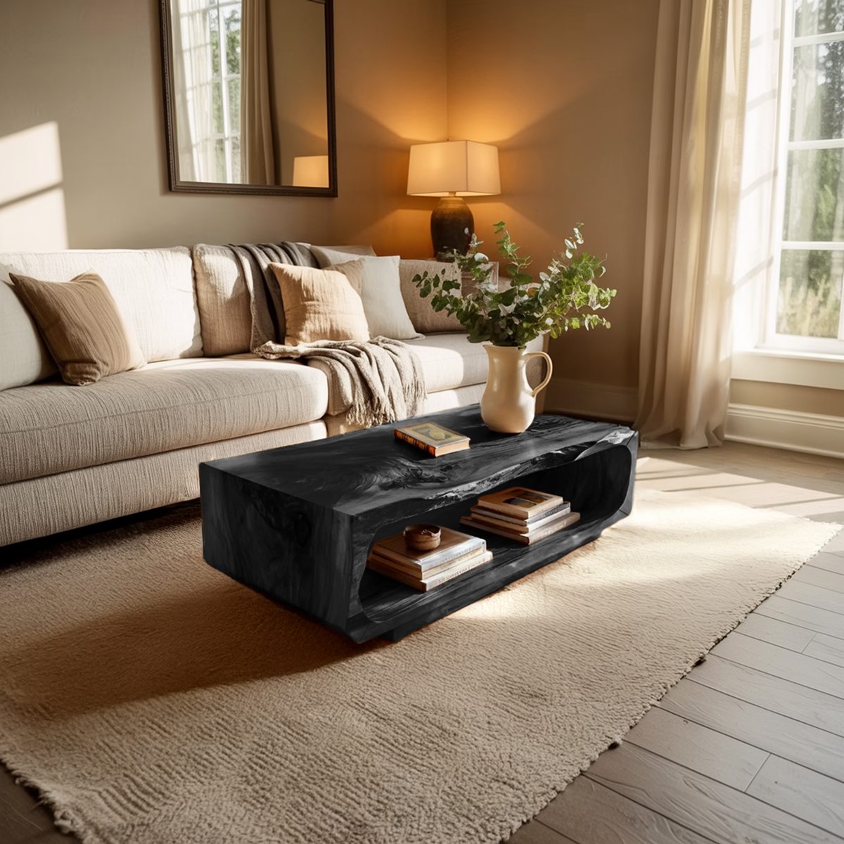Rectangular Coffee Table Carved Hollow Design For Living