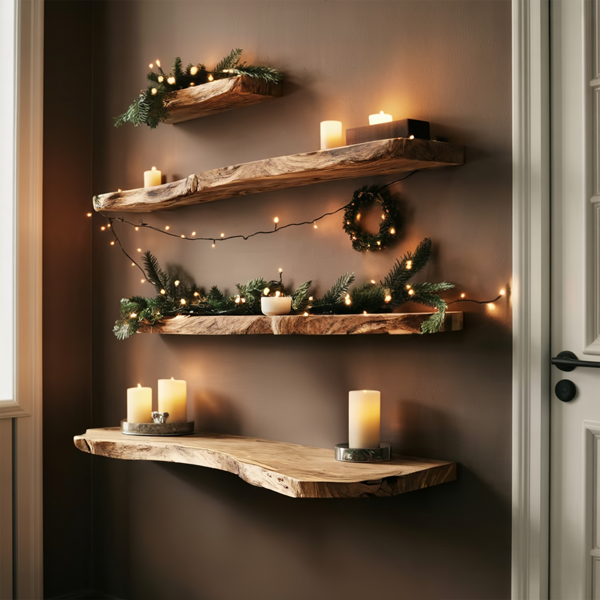 Handcrafted Solid Wood Floating Shelf For Holiday Living Room Design