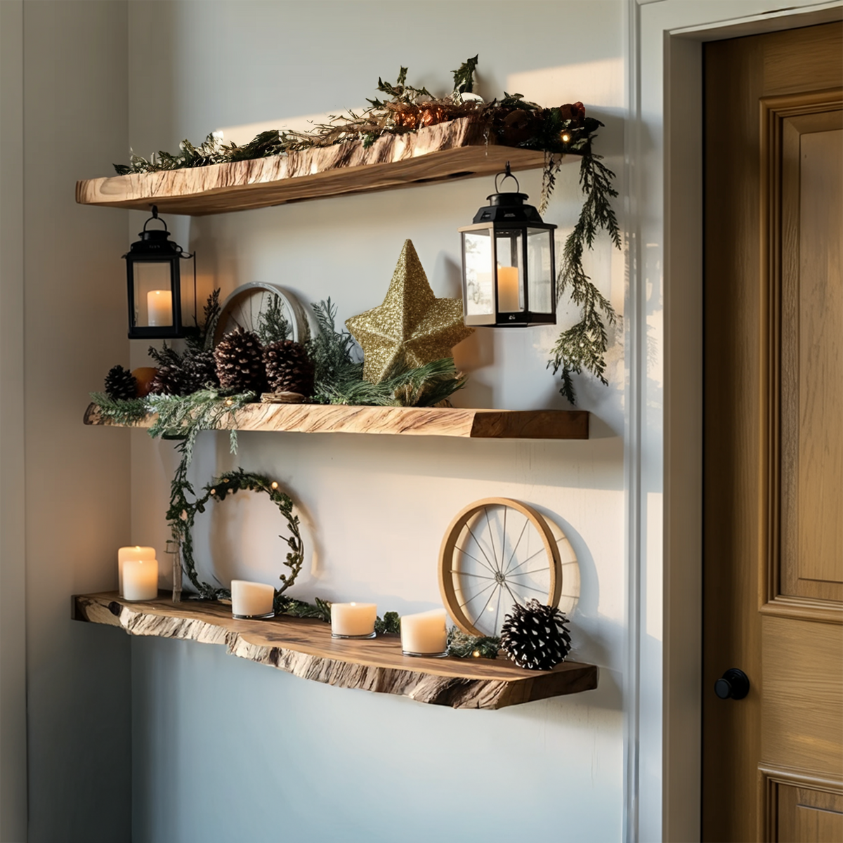 Handcrafted Live Edge Floating Shelf For Festive Xmas Entryway Design