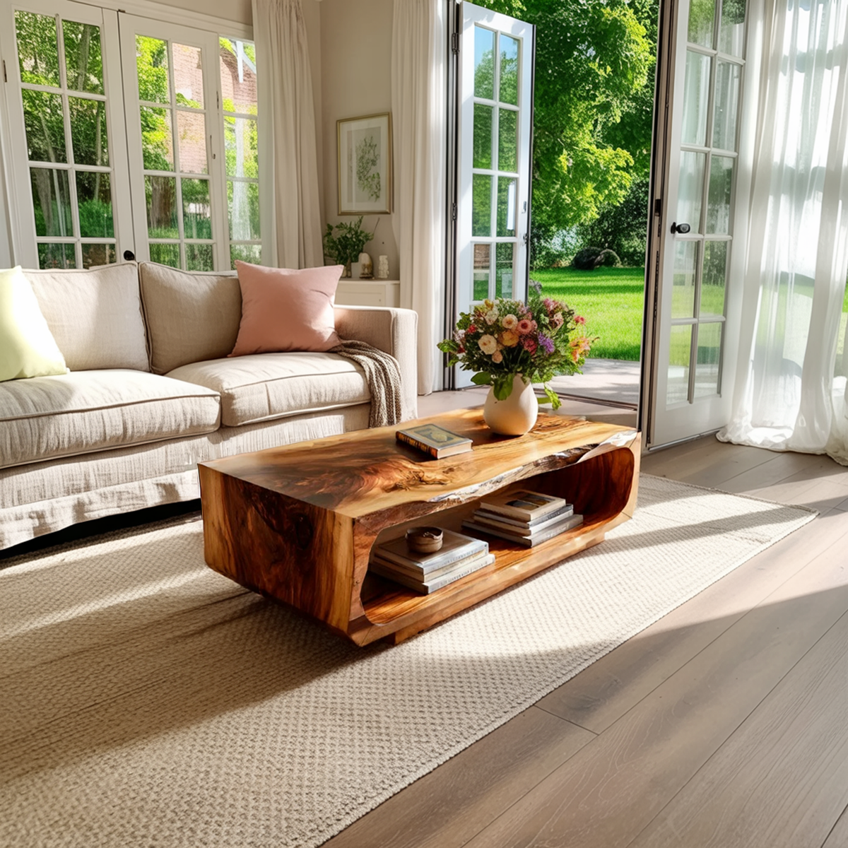 Rectangular Coffee Table Carved Hollow Design For Living